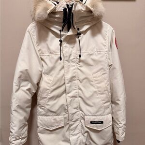 Heritage White Canada Goose Men Langford Parka Size Small Genuine Fur